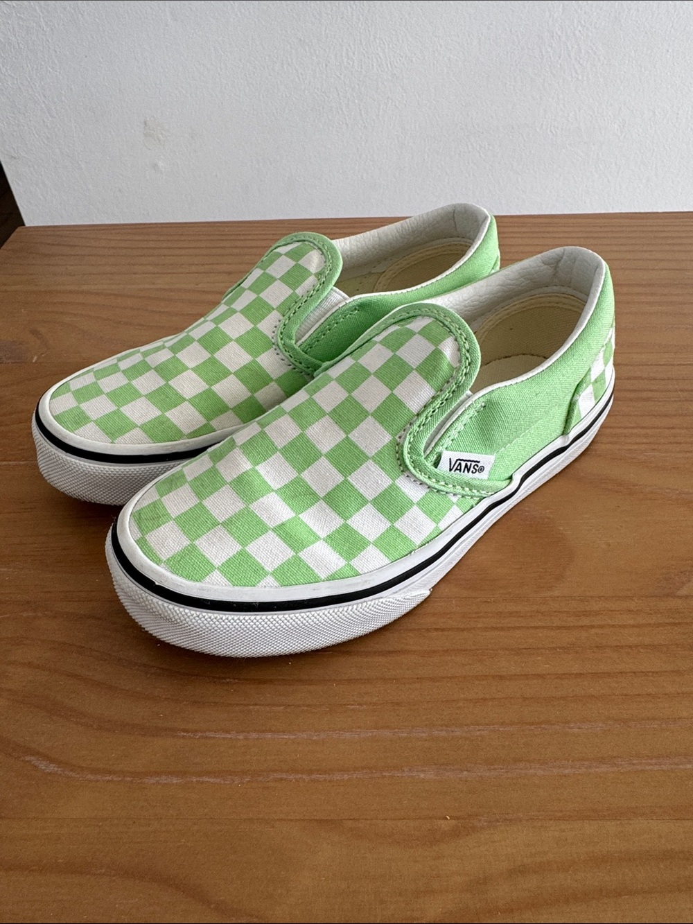 Vans Kids Slip-On Checkerboard Sneakers - Light Green & White